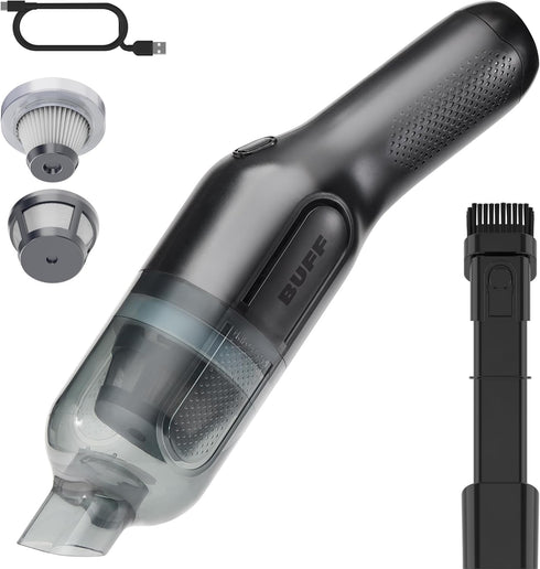 BUFF Cordless Handheld Vacuum, Rechargeable Car Vacuum Cleaner with Combo Crevice and Brush Tool Included, for Home, Office, Car, Pets - Black...
