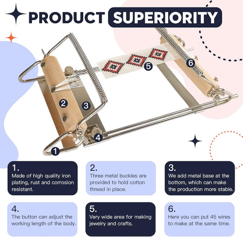 INDIVSHOW Adjustable Bead Loom,Seed Bead Loom Kit includes Thread,Beading Needles, 8000 Grains Czech Beads,Calipers, Thimble,Yarn Scissors for Adu...