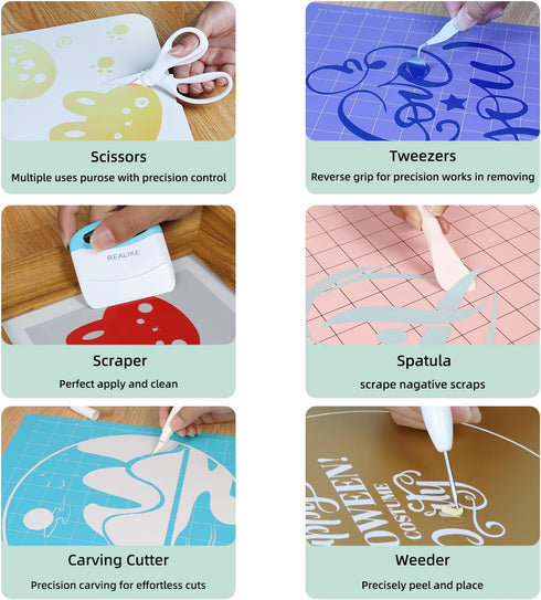 REALIKE Craft Weeding Tools for Vinyl Cardstock Crafting Basic Set Scraper/Spatula/Scissors/Tweezers Tool Kit for Cricut/Silhouette/Siser HTV/Orac...