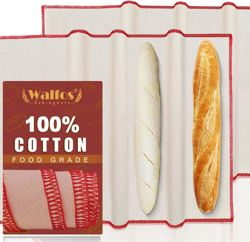 Walfos Bakers Couche and Proofing Cloth, 2PCS?29" X 17" ? Cotton Fabric for Bread Dough Baking Shaping Tool for Baguettes, Loaves and Ciabatta...