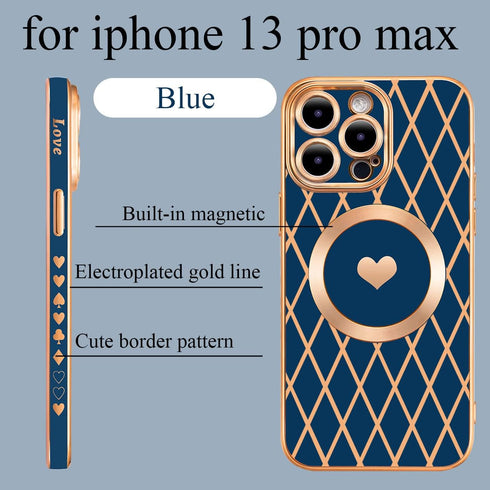 for iPhone 13 Pro Max Case Compatible with MagSafe, Soft Rhombus Love Heart Phone Case, Full Camera Lens Protection Magnetic Case for iphone 13 Pr...