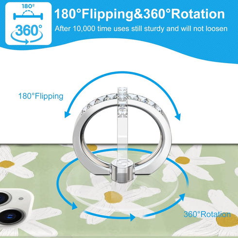Transparent Phone Ring Holder 2 Pcs, Jsoerpay Clear Cell Phone Ring Holder with Diamond, Finger Grip 360°Rotation Compatible with Most of The Phon...