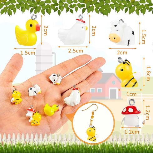 Civaner 50 Pcs Resin Charms for Jewelry Making - Cute Mushroom, Bee, Duck, Cow, Chicken, Swan, Hedgehog, Rabbit, Pig Farm Animal Pendants for DIY ...