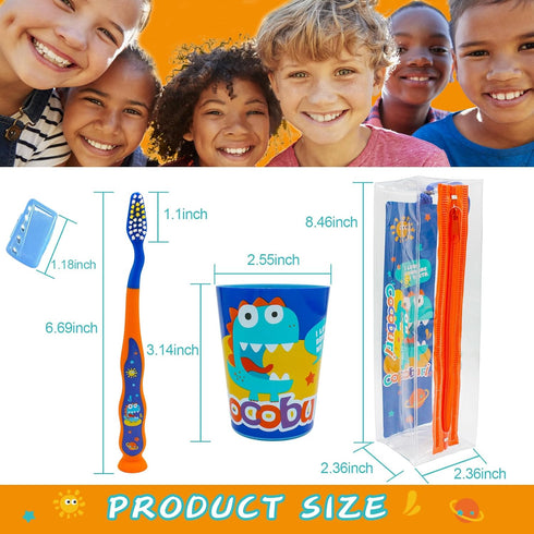 Dinosaurs 4-Piece Toothbrush Set Kid's Toothbrush Set Kids travel set Toothbrush, Toothbrush Cap, Cup Included and Carry Bag...