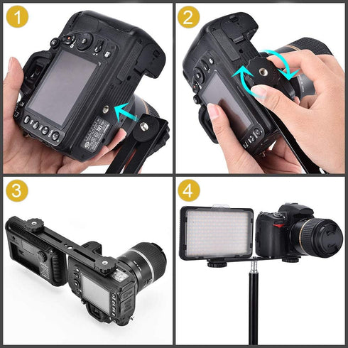 Dual Flash Bracket 8in/20.3cm Camera Mount Tripod Bracket with 1/4 Screw Hot Shoe Flash Light Bracket for LED Light Microphone 3D Stereo Stereosco...