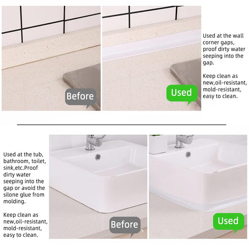 White 1.5"*10.5'*2 Packs Caulk Tape Self Adhesive Caulking Tape Caulk Strips for Bathroom Waterproof,Caulk Strip for Kitchen Stove Sinks Corners T...