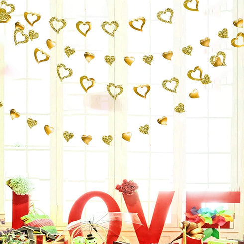 Cheerland Gold Heart Garland Romantic Decorations Paper Streamers Hanging for Mother’s Day Best Mom Tea Brunch Engagement Wedding Anniversary Brid...