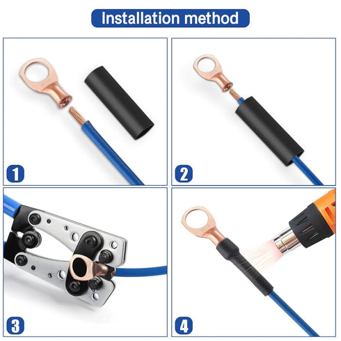 XHF 10PCS 6 AWG-5/16" Heavy Duty Battery Lugs with 3:1 Heat Shrink Tubing, Ring Terminals Battery Cable Ends Copper Eyelets Electrical Battery Con...