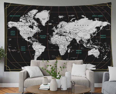 CAPSCEOLL World Map Tapestry Wall Hanging Black White Large Map Tapestry Home Décor for Bedroom 92.5X70.9 Inch...