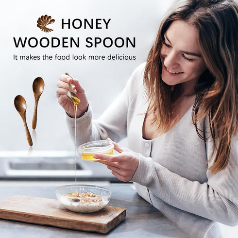 7 PCS Small Wooden Spoons, 5.8 Inch Honey Spoons for Tea, Padauk Wooden Honey Teaspoon for Coffee, Little Tiny Wood Spoons, Bamboo Table Spoon for...