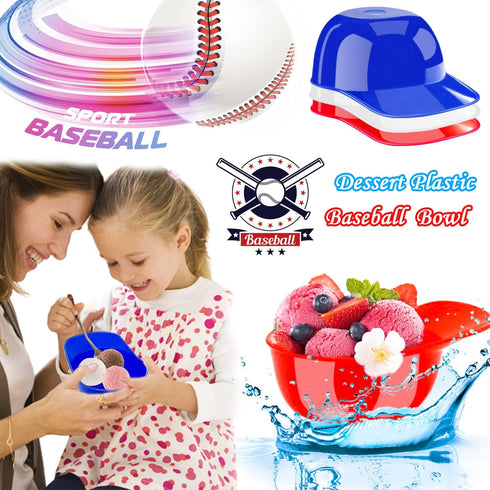 24 Pack Plastic Baseball Helmet Bowl,Mini Ice Cream Dessert Baseball Cap Bowls,Party Snack Cups for Birthday Party Supplies(Red Blue and White)...
