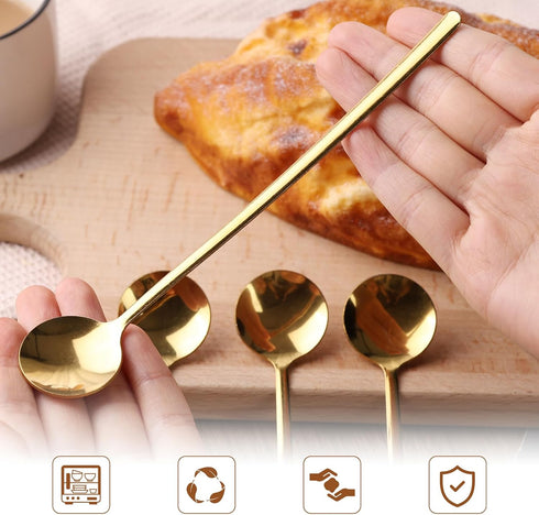HANSGO 14PCS Long Handle Ice Tea Spoons, Gold Coffee Spoons 6.7" Stirring Spoons Stainless Steel Coffee Stirrers for Cocktail Stirring Iced Tea Co...