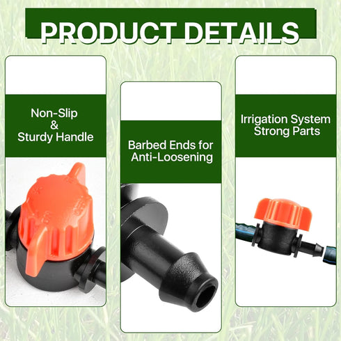 1/4 Inch Barbed Shut-Off Valve, 50 Pcs 1/4" Universal Drip Irrigation Tubing Coupling Valve, Plastic Manual Barb Valve for Garden, Flowers Pots, F...