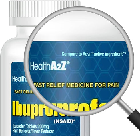 HealthA2Z® Ibuprofen 200mg | 500 Counts | Pain Relief | Body Aches | Headache | Arthritis | Cramps | Back Pain | Fever Reducer… (500 Count)...