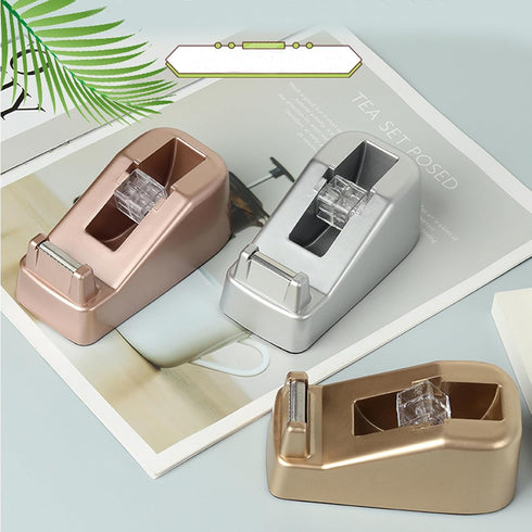 Small Desk Tape Dispenser Heavy Duty Cute Desktop Tape Dispenser with Weighted Non-Skid Base Suitable for 1 Inch Core Tape (Silver)...