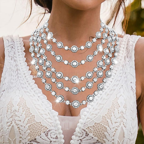 Jeairts 1920s Layered Rhinestone Collar Necklace Silver Sparkly Crystal Bride Wedding Necklaces Jewelry for Women...