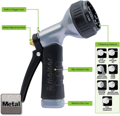 Melnor 65091-AMZ Dual Pack Metal Nozzles with QuickConnect Product Adapter Set, Multi-Pattern and Adjustable, Black, Silver...