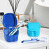 2 Pack Denture Bath Case Cup Box Holder Storage Container with Denture Cleaner Brush Strainer Basket for Travel Cleaning (Light Blue and Blue)...