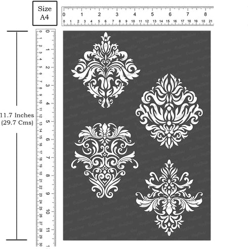 CrafTreat Reusable Damask Stencils for Painting on Wood, Canvas, Paper, Fabric, Floor, Wall and Tile - Damask Designs - Size: A4 (8.3 x 11.7 Inch)...