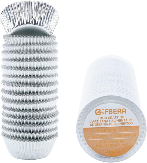 Gifbera Mini Foil Baking Cups Silver, 300-Count Bright Foil Paper Silver Cupcake Liners Mini Size...