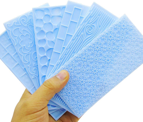 Fondant Impression Mat Mold Set, 6Pack Embossed Tree Bark, Brick Wall, Flower, Cobblestone, Stone Wall Texture for Cupcake Top Decoration with 8pc...