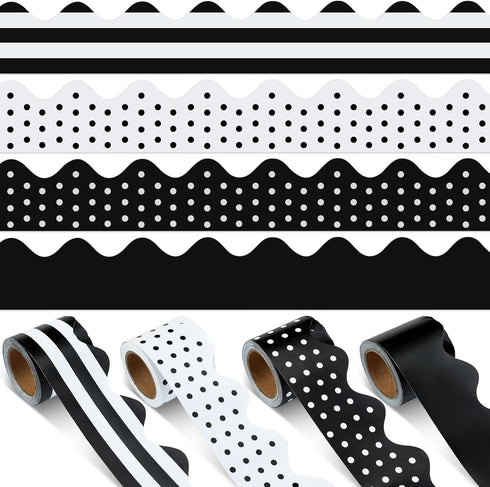4 Rolls 157ft Bulletin Board Borders Scalloped Border Trim Bulletin Board Decorations Bulletin Borders for School Classroom Chalkboard Whiteboard ...