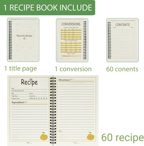 2 Pack 5.5" x 8.5" Recipe Book to Write in Your Own Recipes, Blank Recipe Notebook, Spiral Cookbook Recipe Journal Notebook Include 120 Recipes Pa...