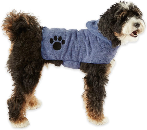 Bone Dry Pet Robe Collection, Embroidered Absorbent Microfiber Bath Robe with Adjustable Closure, for Dogs & Cats, Small, Stonewash Blue...