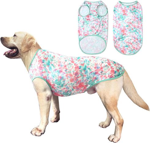 Dog Tie dye Sleeveless T Shirt Green Red Printed Dogs Vest Shirt Pajamas Breathable Stretchy Summer Clothes for Extra large Dog Boys Girls?3X-Larg...