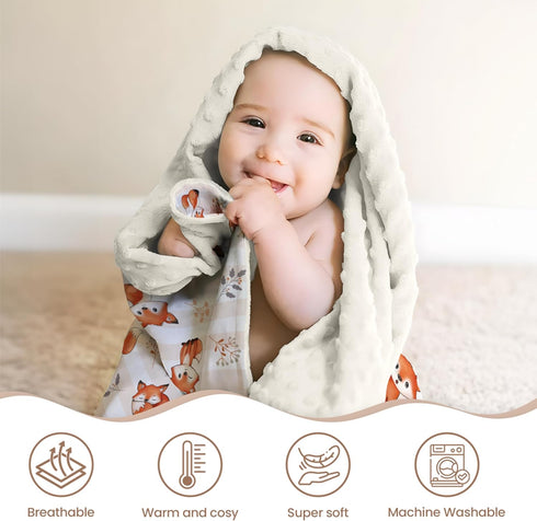 SANDJEST Fox Baby Blankets for Girl Boy - 30 x 40 Minky Blanket with Double Layer Dotted Backing for Infant Nursery Newborn Toddler...