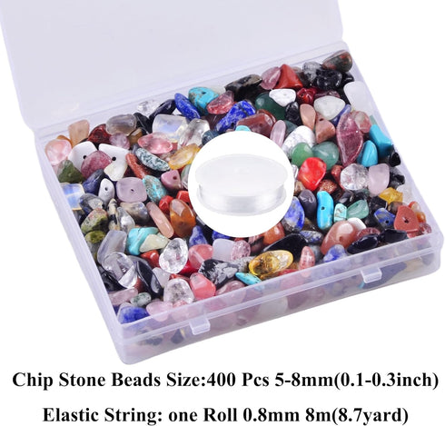 Crystal Beads for Jewelry Making Natural Chip Stone Beads 400pcs Gemstone Crystal Beads for Bracelets Making Kit Rock Bead Bulk Hole Drilled DIY N...