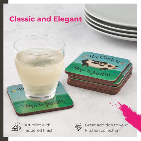 Pimpernel Dans le Jardin Coasters - Set of 6, Cork Backing, Chicken Design, Protect Your Table, Easy to Clean, Charming Kitchen or Dining Accents,...