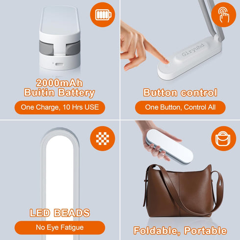 LED Desk Lamp for Office Home & Battery Operated Lamp Rechargeable Lamp Foldable & Portable Light, LED Desk Light Strip, 3 Brightness Dimmable Sma...