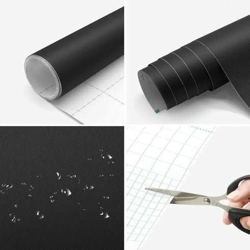 Matte Black Contact Paper 16"x78.7" Black Peel and Stick Wallpaper Thick Black Wallpaper Waterproof Decorative Self Adhesive Vinyl Film Wrap Conta...