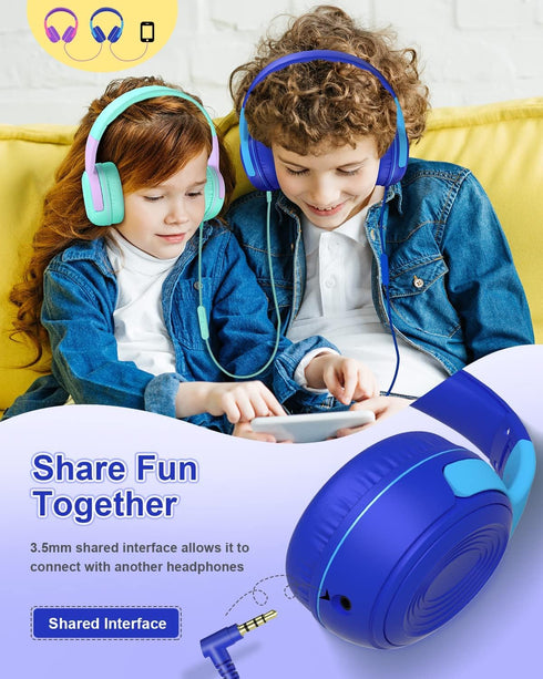ELECDER Kids Headphones, S8 Wired Headphones for Kids with Microphone for Boys Girls, Adjustable 85dB/94dB Volume Limited (Navy/Blue)......