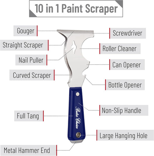 Bates- Paint Scraper, 10 in 1 Painters Tool, Paint Scrapers for Wood, Painters Tool, Painters Knife, Paint Scraper for Painting, Putty Knife, Meta...