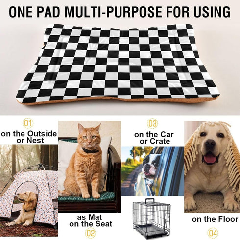 Checkerboard Pet Bed Pad Soft Dog Bed Mat with Anti-Slip Bottom, Machine Washable Crate Pad Mattress for Dog Sleeping...