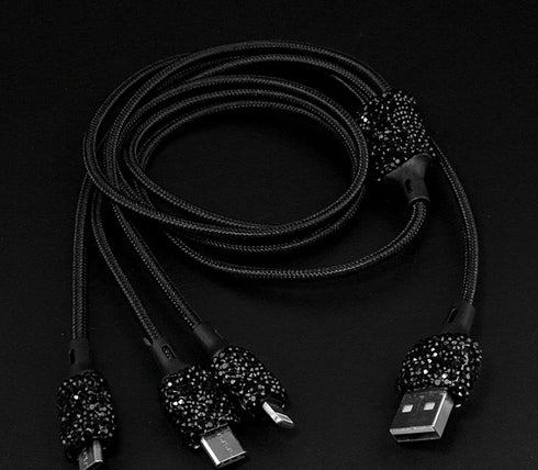 Bling Car Charger with USB Cable Set,Luxury Crystal Car Accessories Kits for Girls & Women,Rhinestone Dual USB Car Charger with Bling 3 in 1 Nylon...