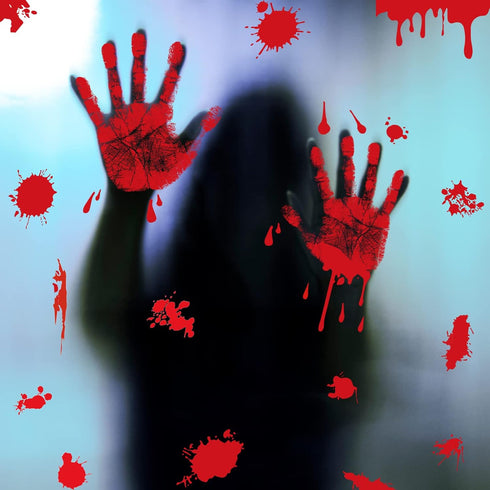 KUUQA 4 Pcs Bloody Handprint Clings Horror PVC Stickers Decals for Halloween Decorations...