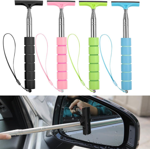 4pcs Car Side Mirror Squeegee, Retractable Car Rearview Mirror Wiper Mini Car Mirror Cleaner Cleaning Tool Vehicle Accessories for Car Windows Rai...