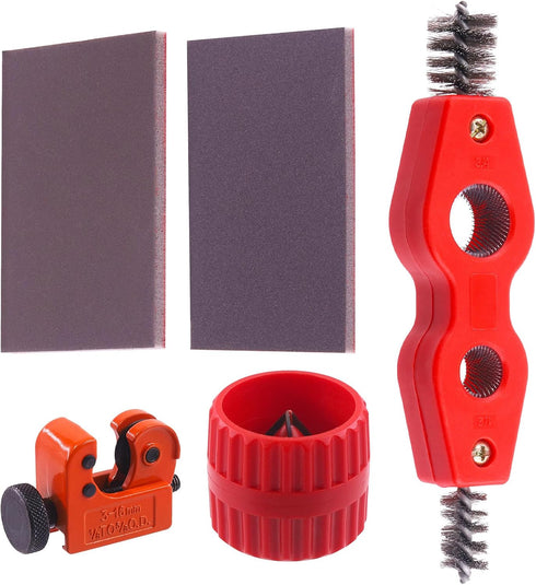 5Pcs Copper Pipe Cleaner Tube Reamer Cutter and Sanding Sponges Set Includes 4 In 1 Copper Pipe Brush, Reamer, Sanding Sponges, Tubing Cutter for ...