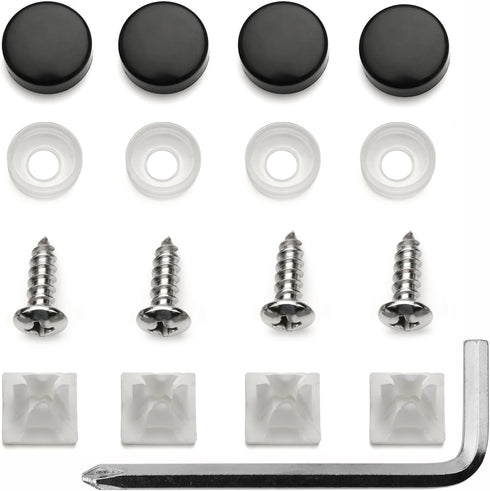 LFParts Stainless Steel License Plate Tag Frame Screws Fasteners + Black Screw Caps...