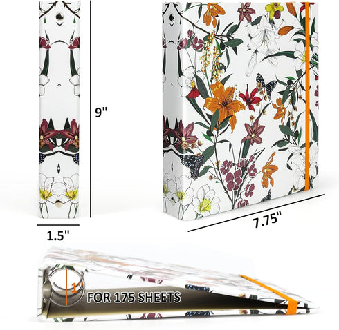 Mini Binders 5.5 x 8.5 Three Ring, 1 Inch Binder, Cute Flower Cover with Elastic Cord, School Binder, Recipe Binder, Fits Paper and Sheet Protecto...