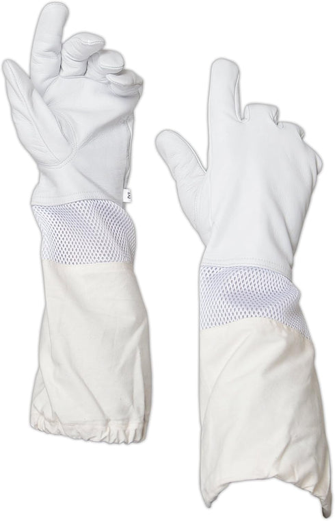 Forest Beekeeping Gloves, Premium Goatskin Leather Beekeeper's Glove with white vented space Between Long Canvas Sleeve and elastic cuff (S)...