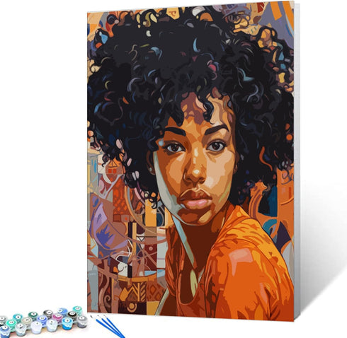 African American Girl Oil Painting Paint by Number Kits 16 x 20 inch Canvas Abstract Graffiti Women Afro Girl DIY Painting for Kids Students Adult...