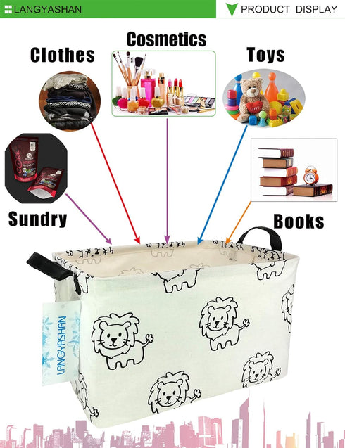 LANGYASHAN Rectangular Storage Bin Collapse Canvas Fabric Cartoon Storage Basket with Handles for Organizing Home Kitchen Boys and Girls Toys Offi...