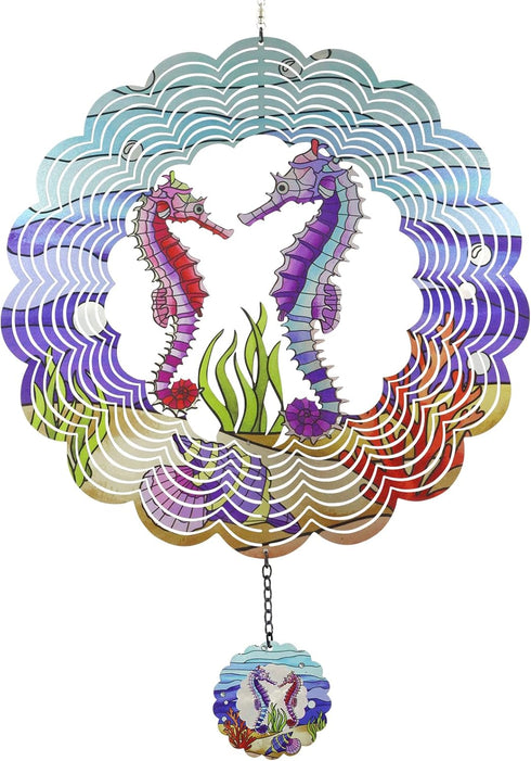 Seahorse 3D Wind Spinner Kinetic Metal Art Hanging Wind Spinner Outdoor Decoration Ocean Ornaments Decor for Yard and Garden...