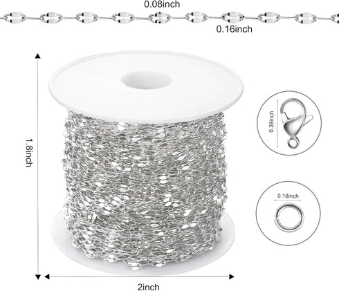 Kyutong Silver Necklace Chain for Jewelry Making Stainless Steel Cable Link Chain Bulk Thin Jewelry Making Supplies Chains with Lobster Clasps Jum...