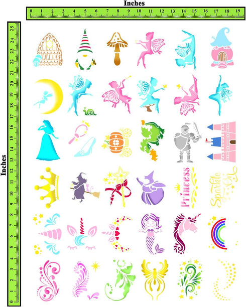 Craftreat 36 pieces fairytale stencils for painting (3x3), face paint stencils reusable, stencils for kids, stencils for painting on wood clothes,...