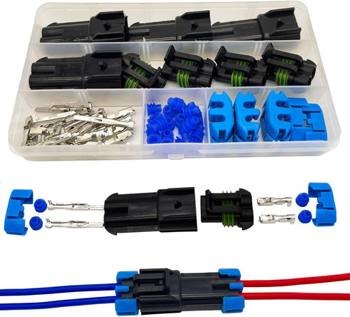 14-12 AWG 2 Pin Connector Weather Pack Connectors Kit 2 Wire Waterproof Automotive Electrical Plug Connectors Quick Connect and Disconnect (4 Set)...